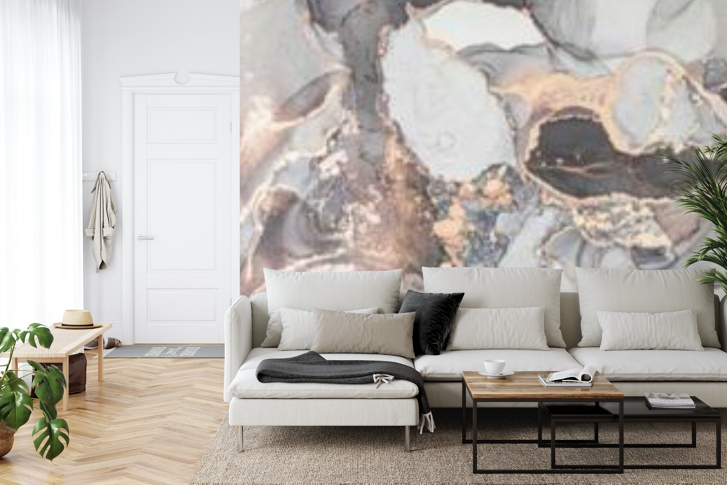 Papier peint panoramique Marbre cuivré — encre blanche et veines de cuivre