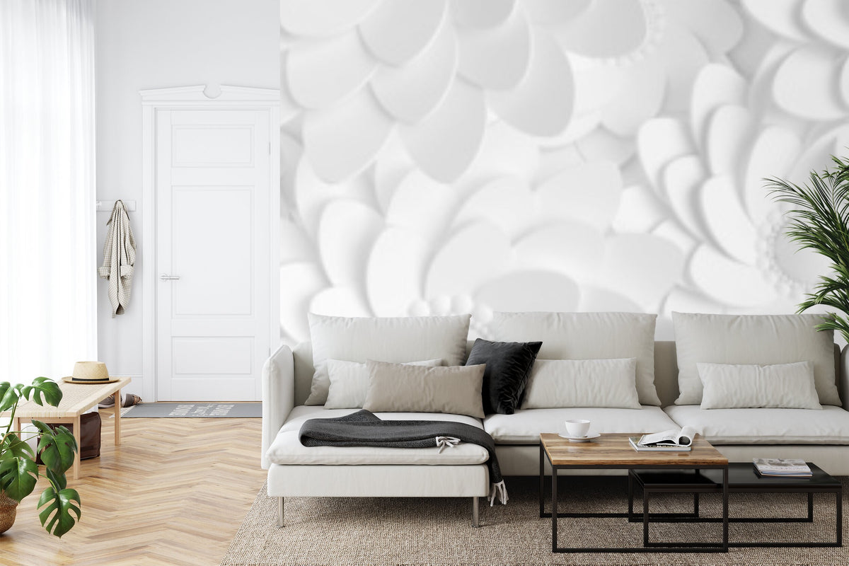 Papier peint panoramique Fleurs de papier — relief floral blanc mat