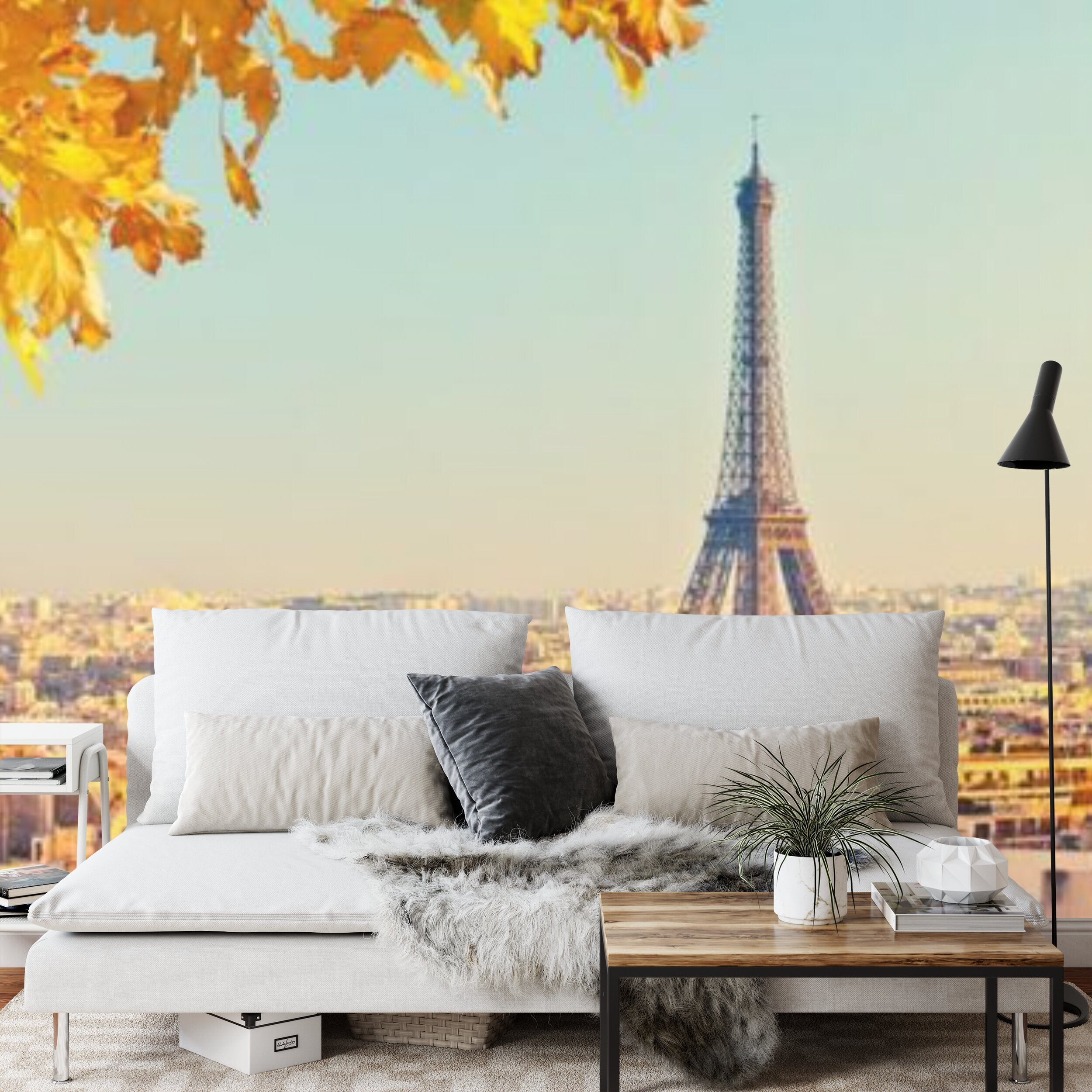 Papier peint panoramique Automne à Paris — paysage urbain ocre et brume