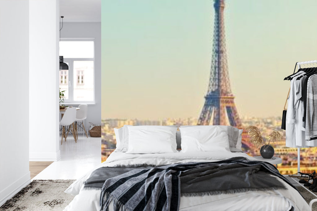 Papier peint panoramique Automne à Paris — paysage urbain ocre et brume