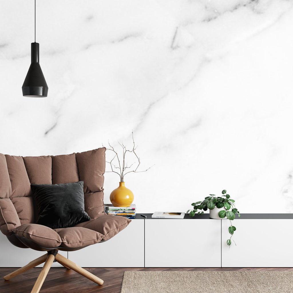 Papier peint panoramique Marbre de Carrare — blanc veiné gris très clair