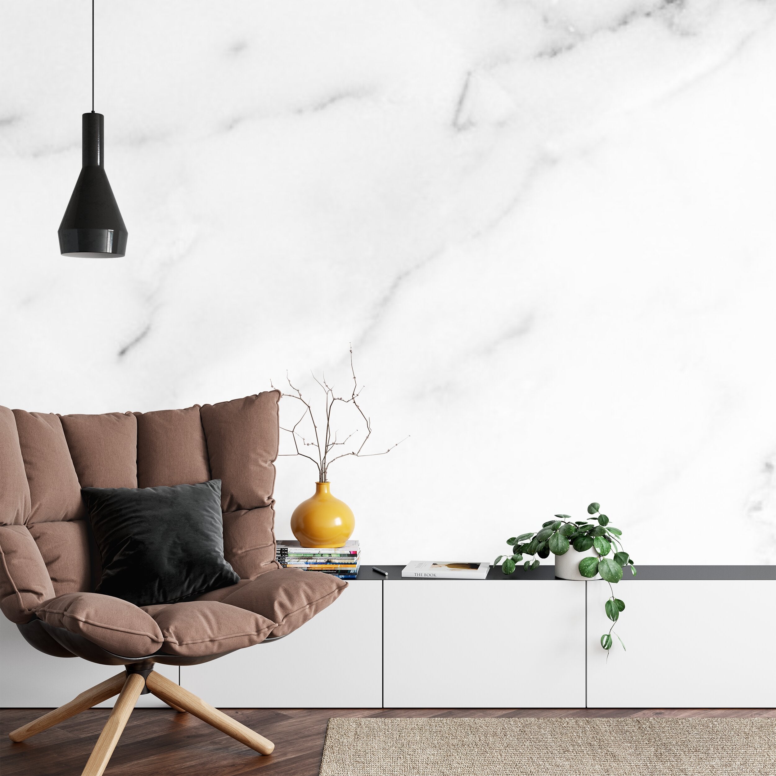 Papier peint panoramique Marbre de Carrare — blanc veiné gris très clair
