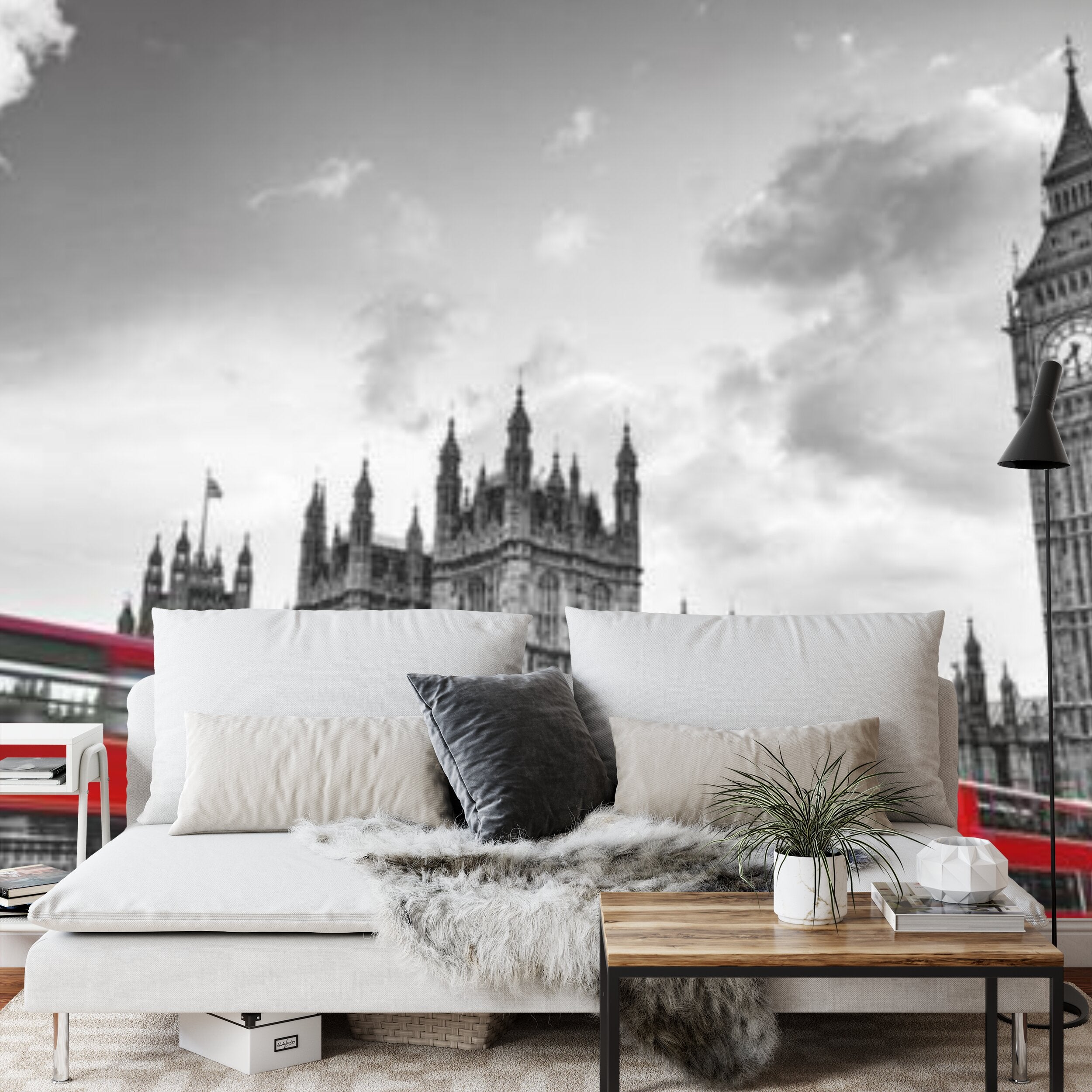 Papier peint panoramique Londres — paysage urbain noir, blanc et rouge