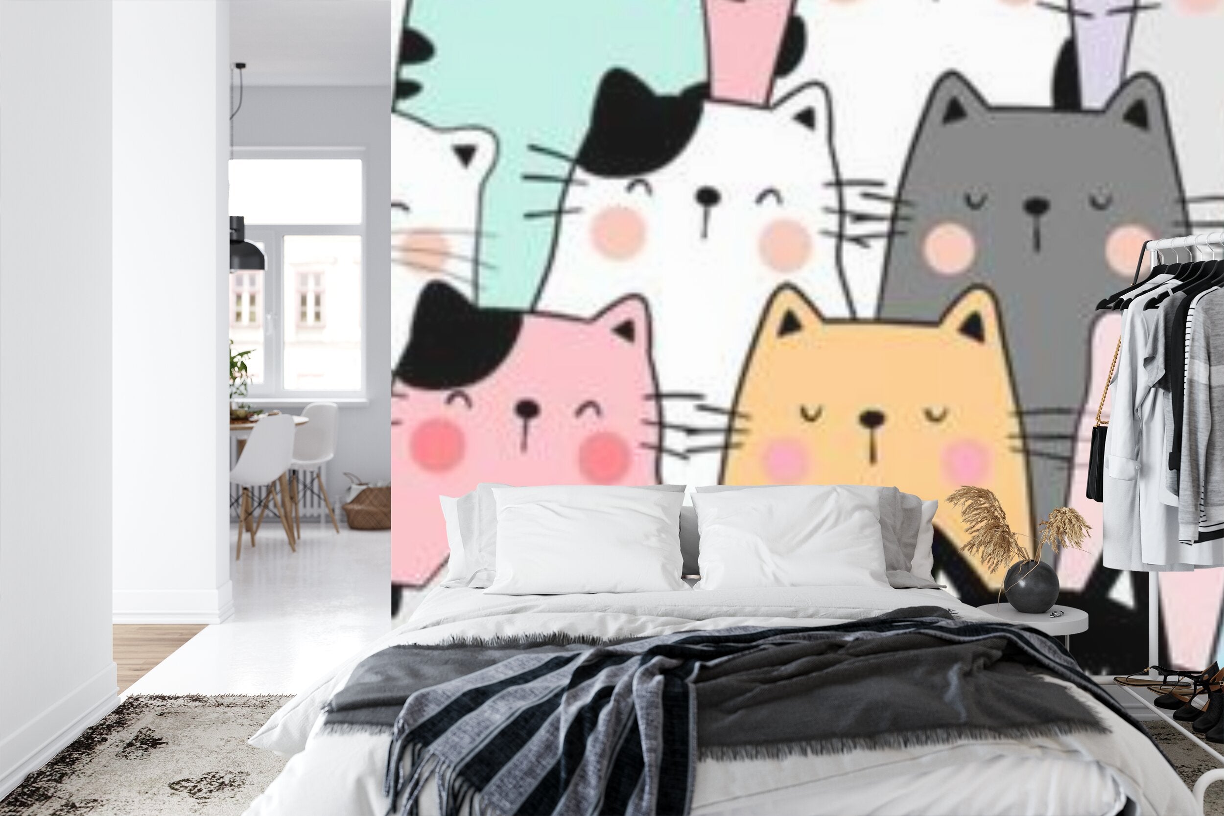 Papier peint panoramique Chats pastel — décor enfant tout en douceur
