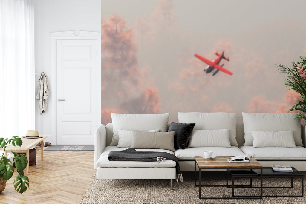 Papier peint panoramique Survol des cimes — canopée terracotta et brume