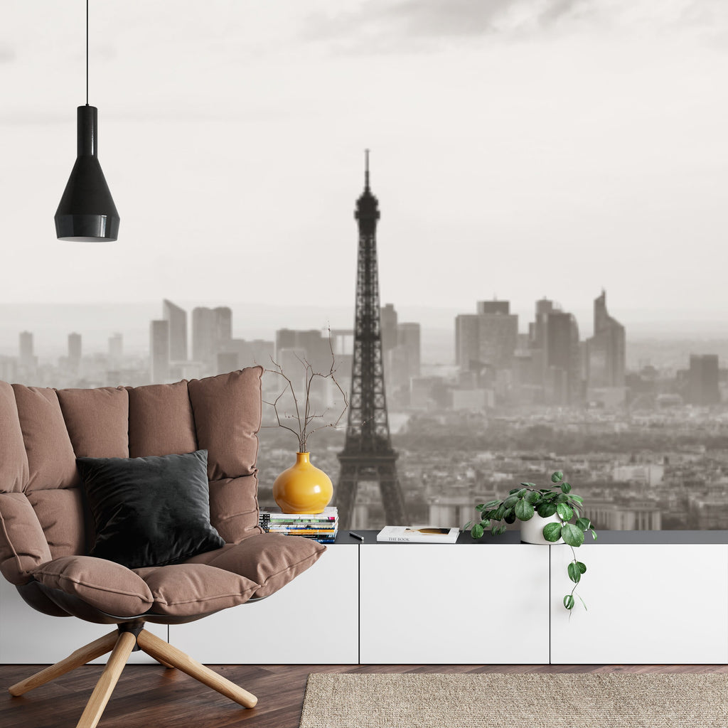 Papier peint panoramique Tour Eiffel — photo vintage sépia des toits de Paris