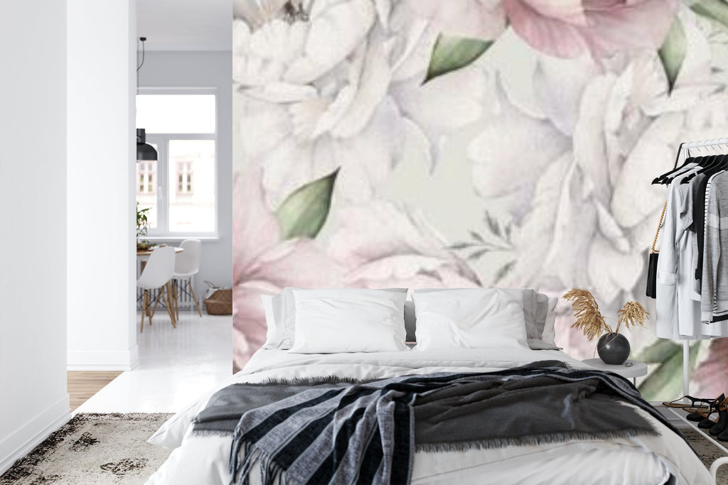 Papier peint panoramique Pivoines à l'aquarelle — floral rose poudré
