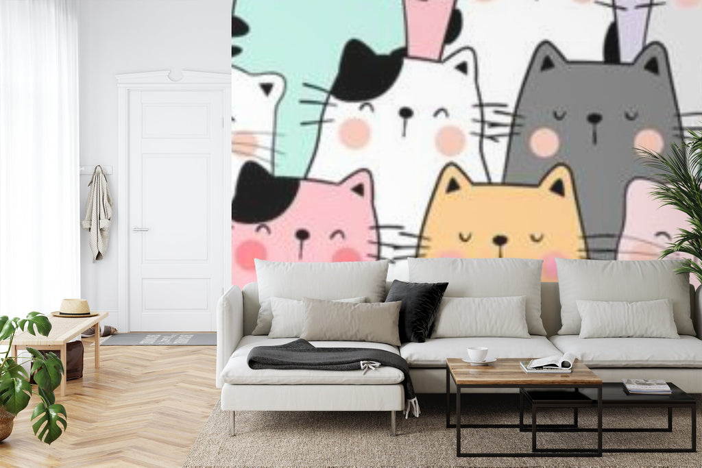 Papier peint panoramique Chats pastel — décor enfant tout en douceur