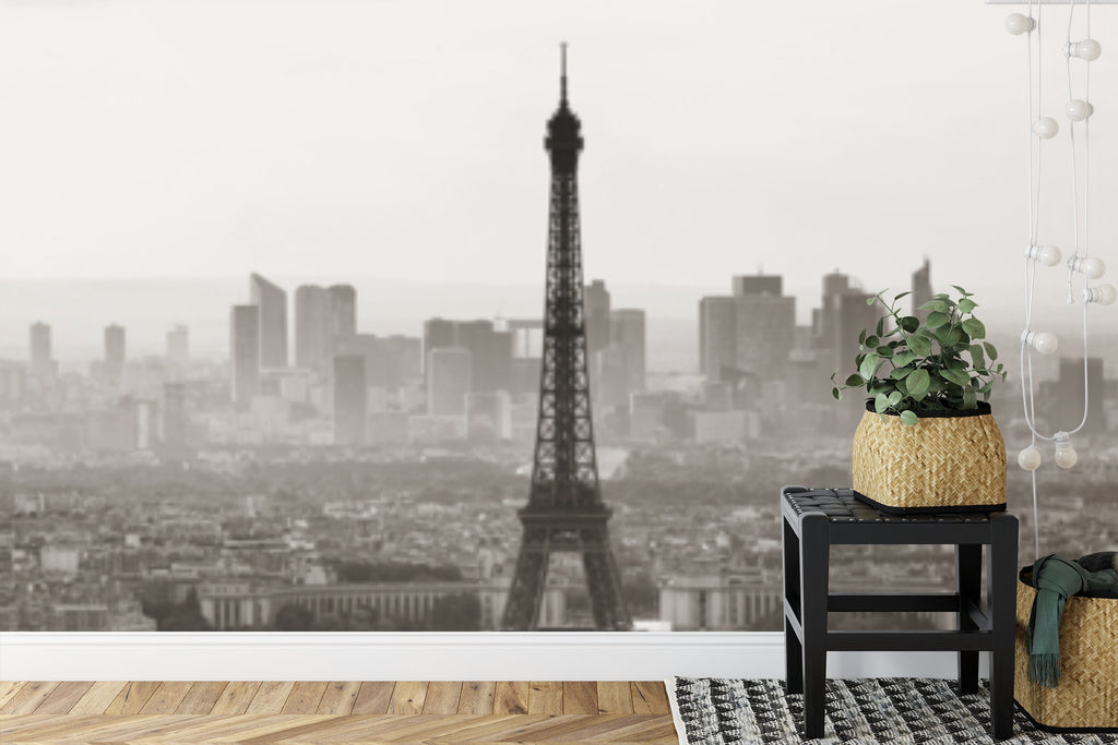 Papier peint panoramique Tour Eiffel — photo vintage sépia des toits de Paris
