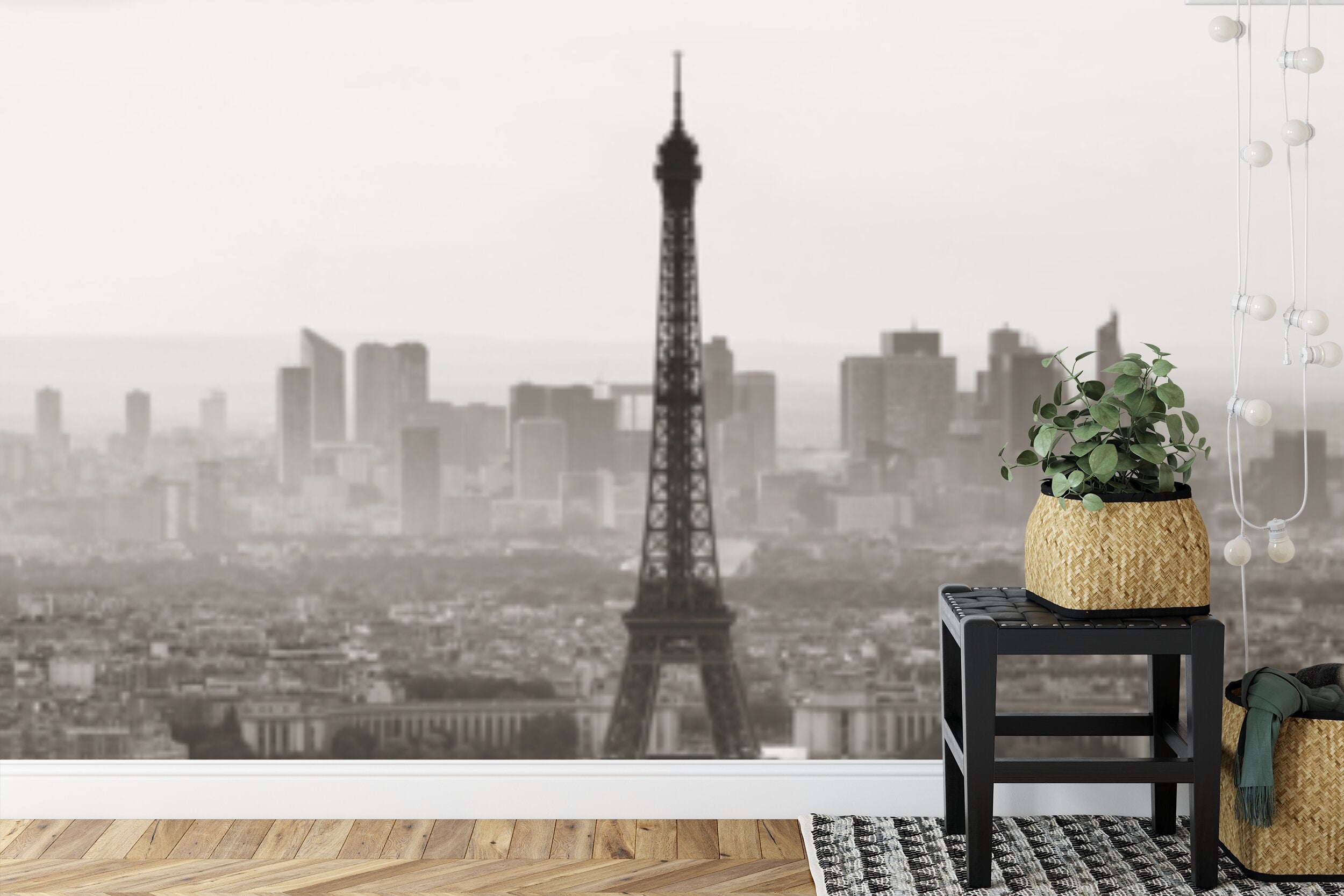 Papier peint panoramique Tour Eiffel — photo vintage sépia des toits de Paris