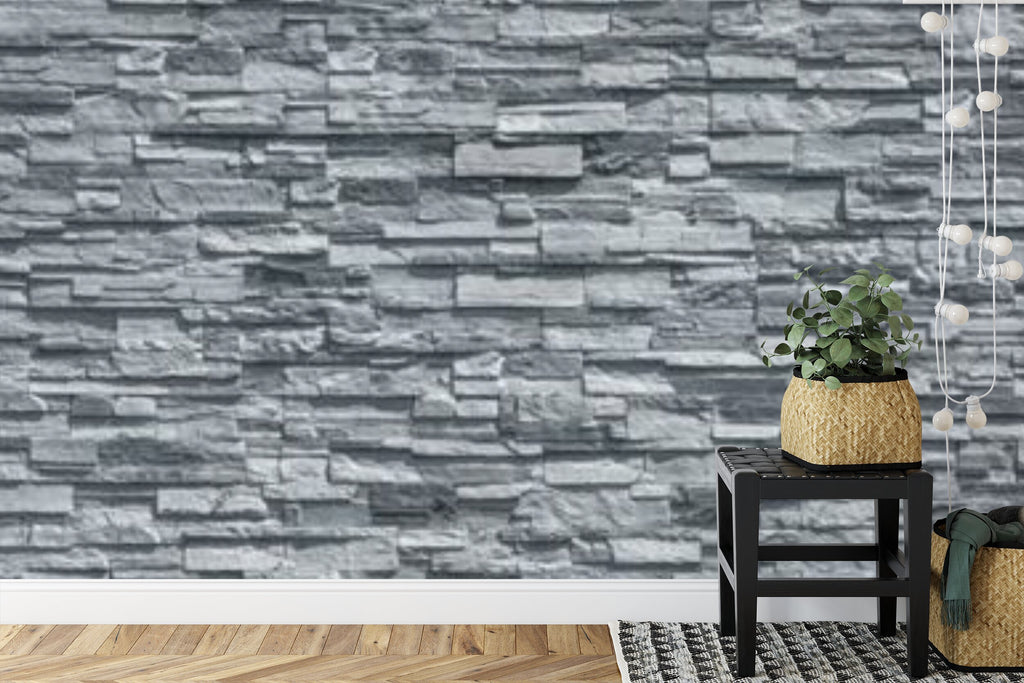 Papier peint panoramique Mur de pierre — parement gris ardoise