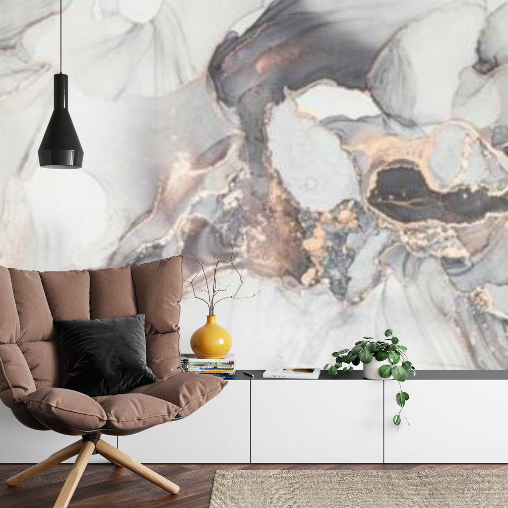 Papier peint panoramique Marbre cuivré — encre blanche et veines de cuivre
