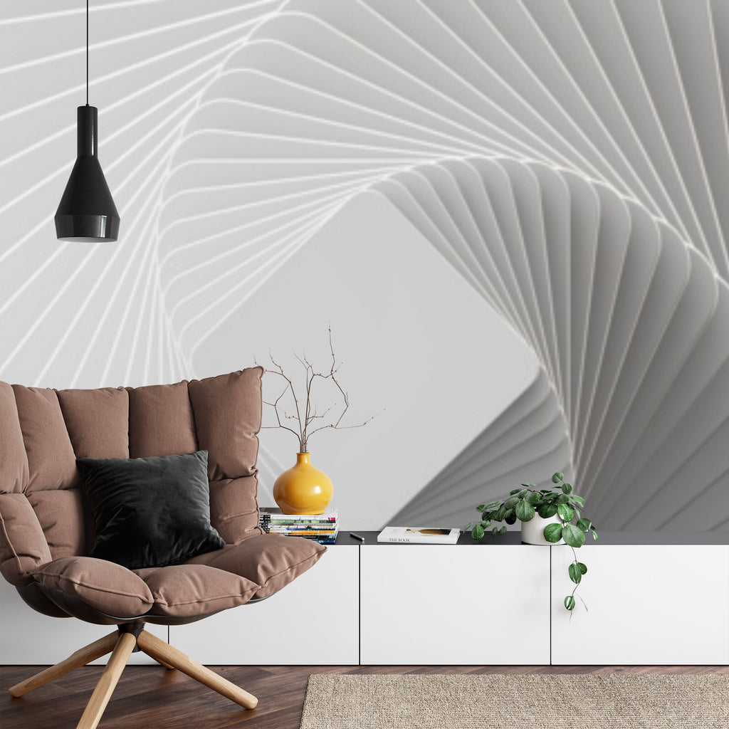 Papier peint panoramique Spirale blanche — relief géométrique en trompe-l'œil
