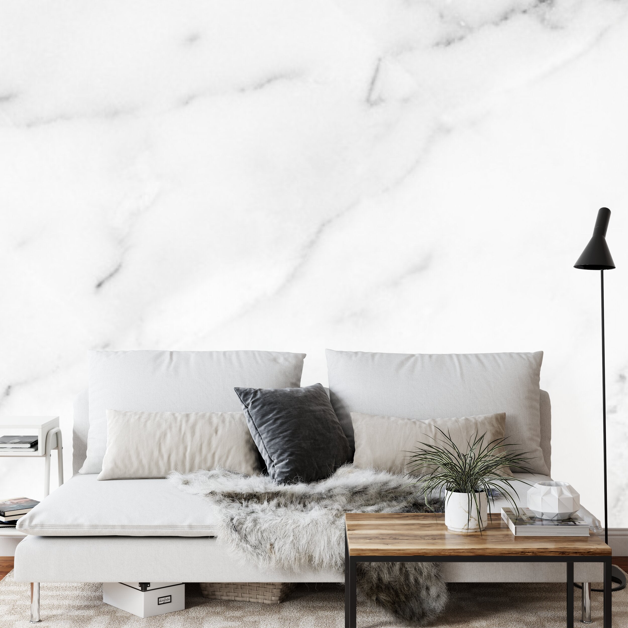 Papier peint panoramique Marbre de Carrare — blanc veiné gris très clair