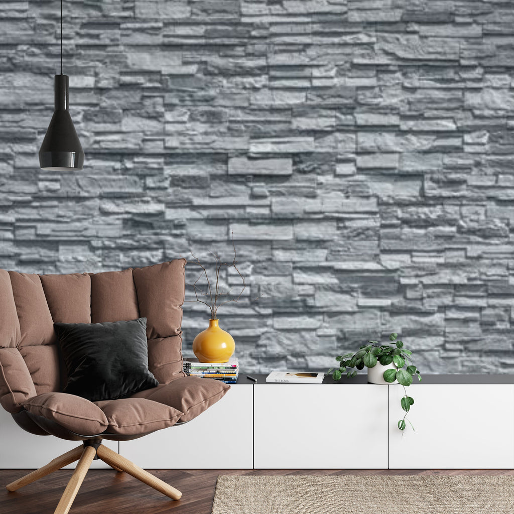 Papier peint panoramique Mur de pierre — parement gris ardoise