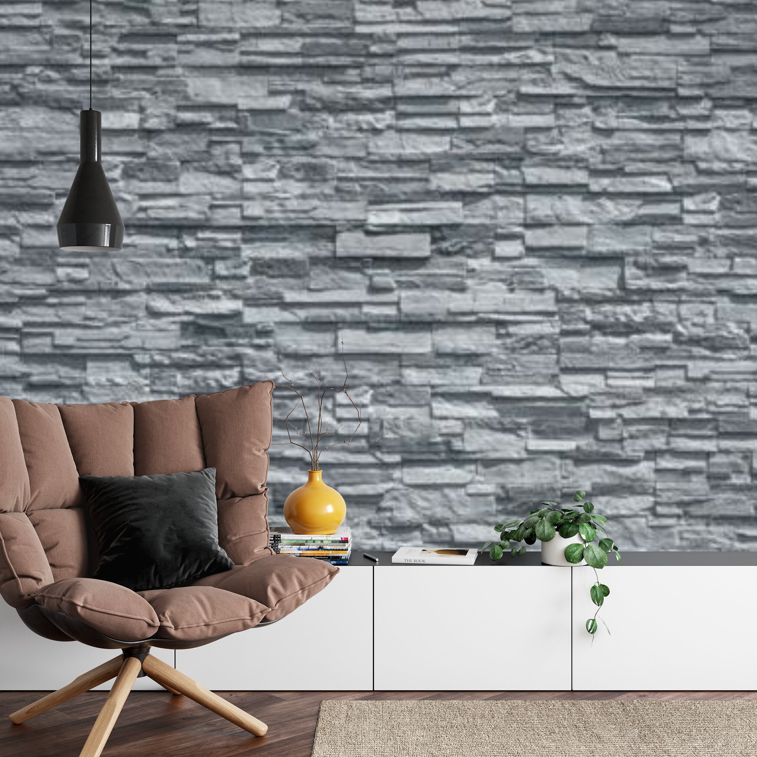 Papier peint panoramique Mur de pierre — parement gris ardoise