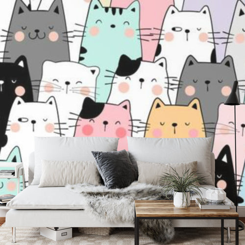 Chats pastel chambre d'enfant — papier peint panoramique sur mesure