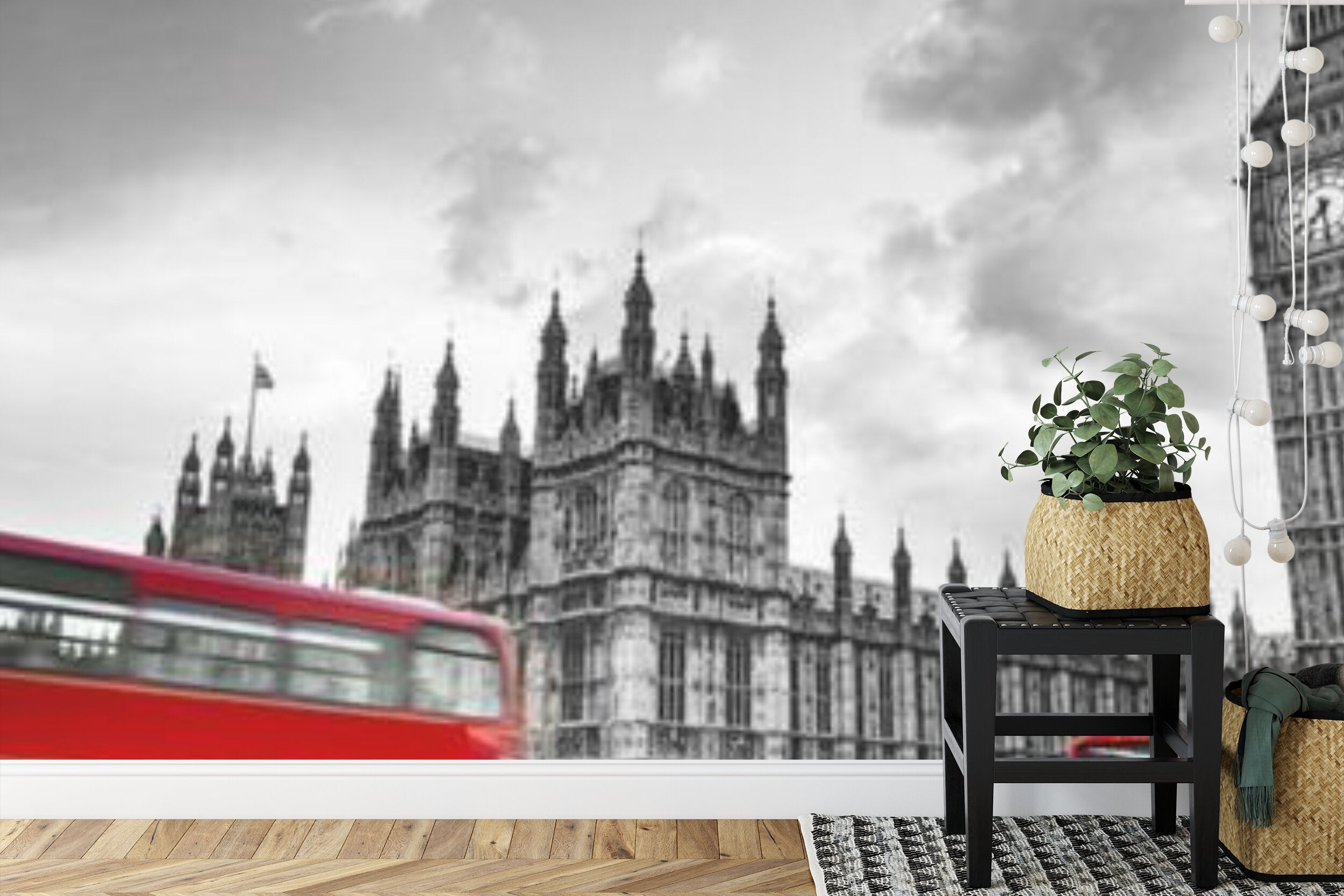 Papier peint panoramique Londres — paysage urbain noir, blanc et rouge