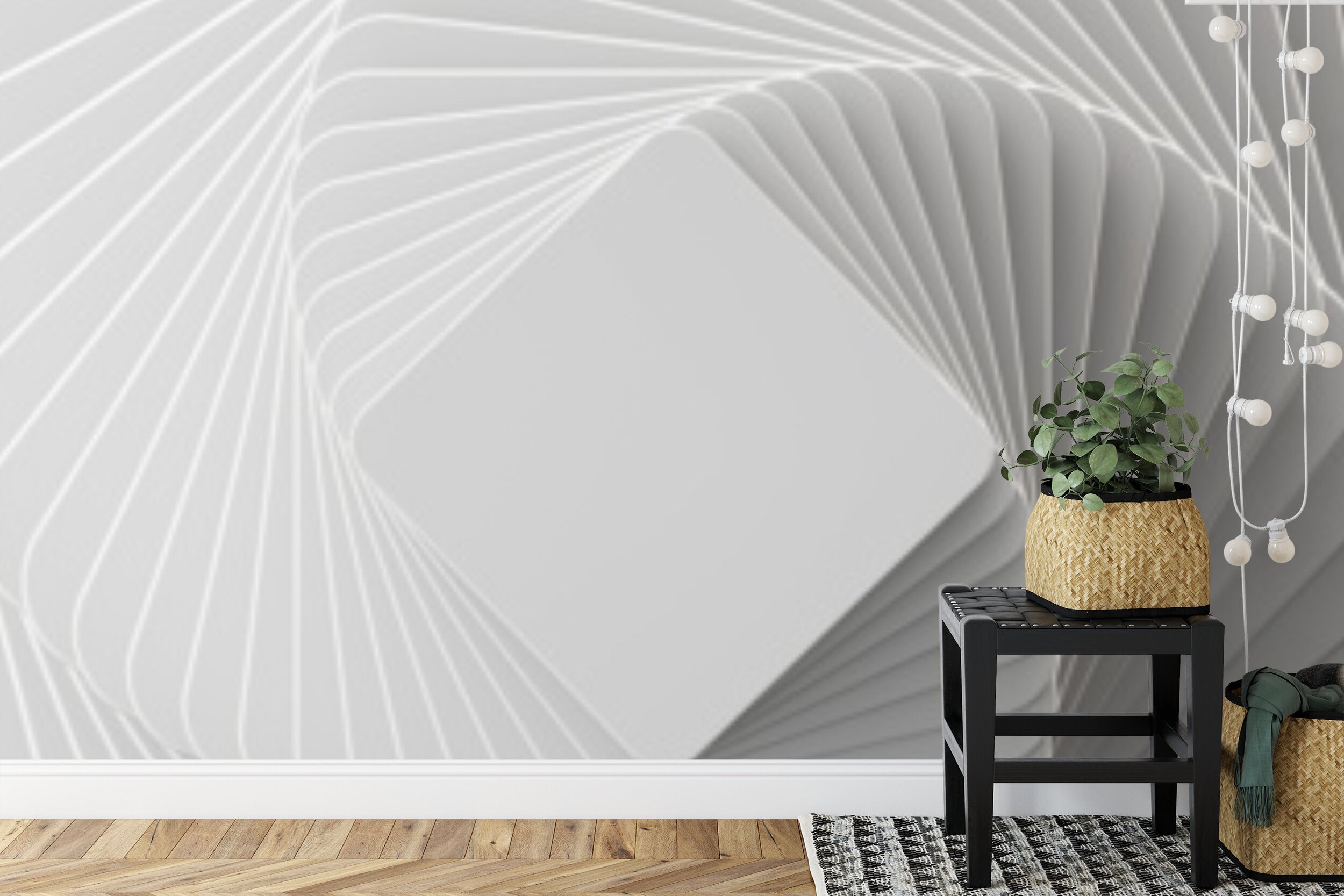 Papier peint panoramique Spirale blanche — relief géométrique en trompe-l'œil