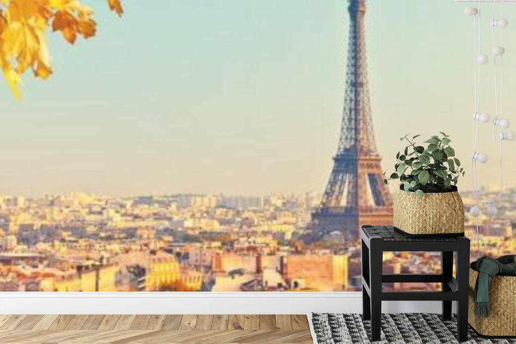 Papier peint panoramique Automne à Paris — paysage urbain ocre et brume