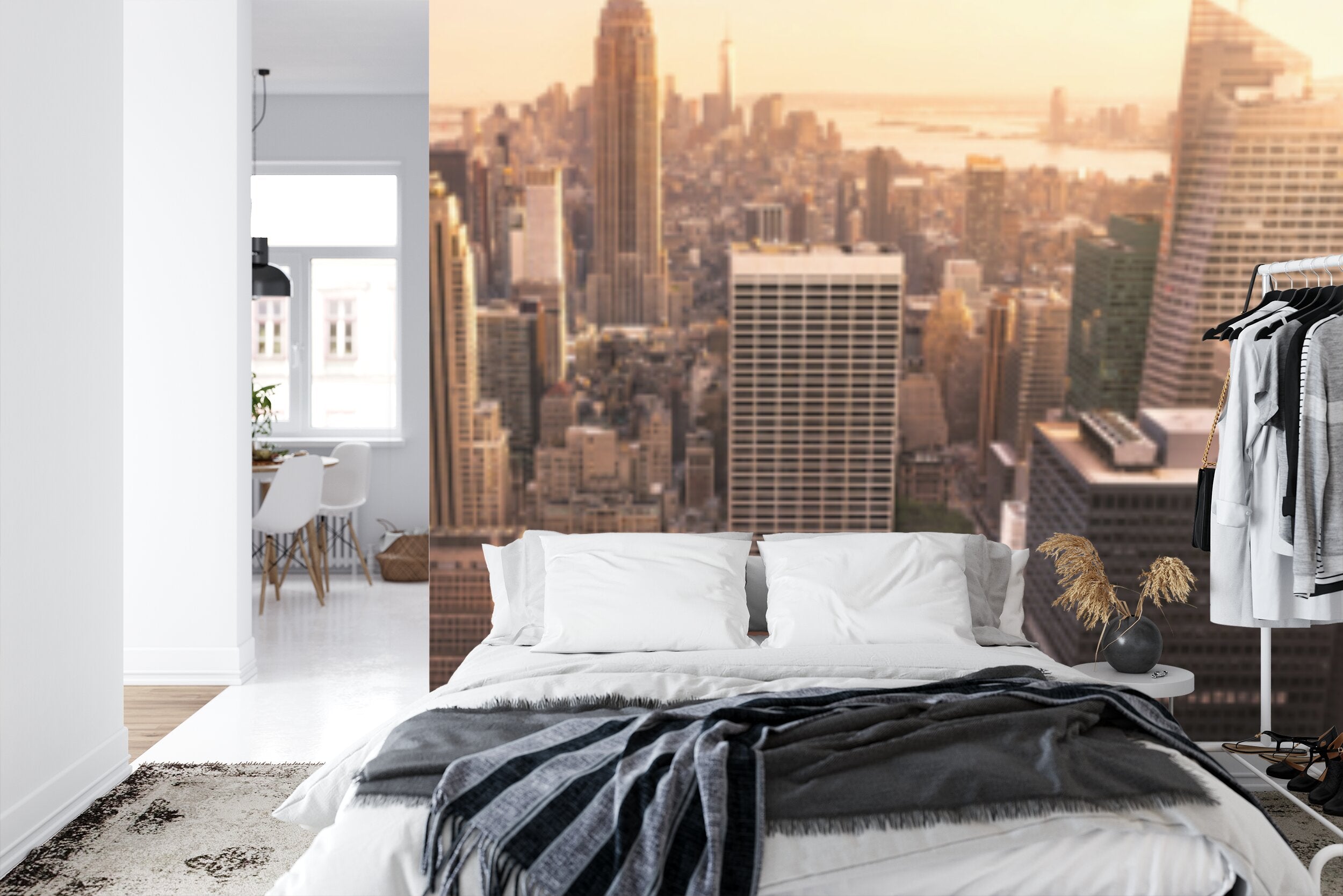 Papier peint panoramique Manhattan au crépuscule — paysage urbain doré