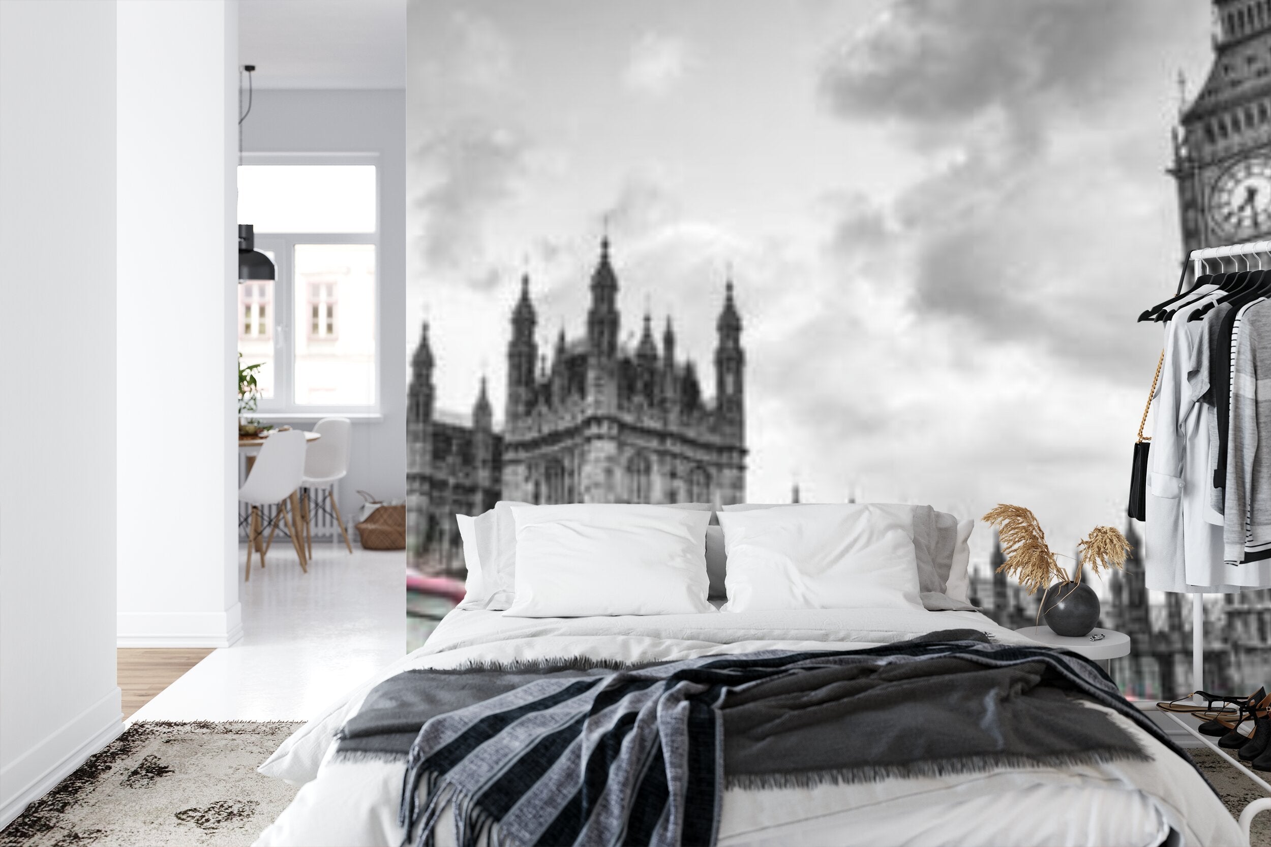 Papier peint panoramique Londres — paysage urbain noir, blanc et rouge
