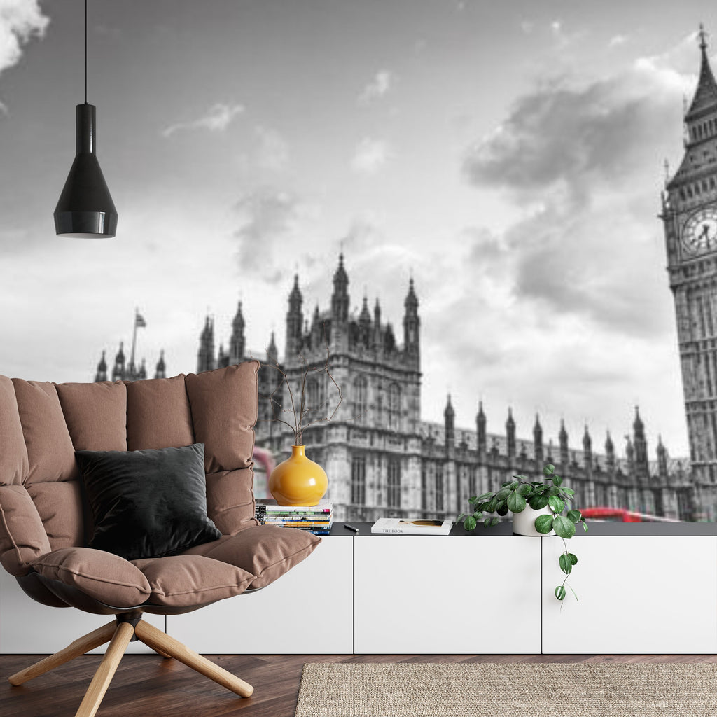 Papier peint panoramique Londres — paysage urbain noir, blanc et rouge