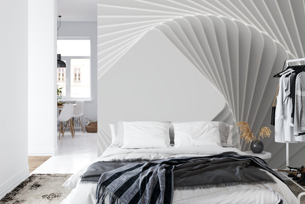 Papier peint panoramique Spirale blanche — relief géométrique en trompe-l'œil