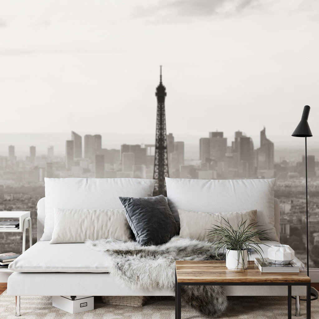 Papier peint panoramique Tour Eiffel — photo vintage sépia des toits de Paris