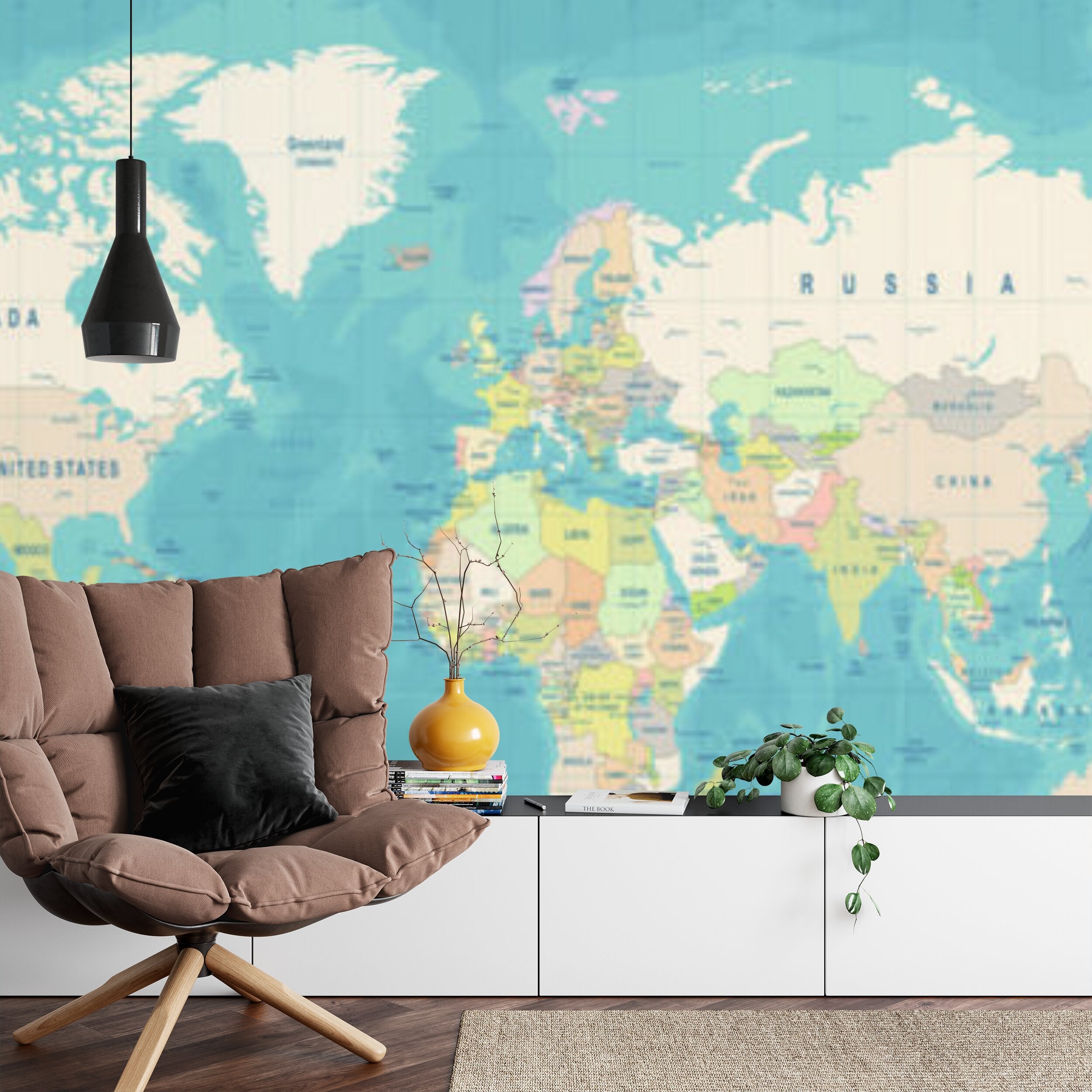 Papier peint panoramique Planisphère vintage — carte du monde bleu pétrole