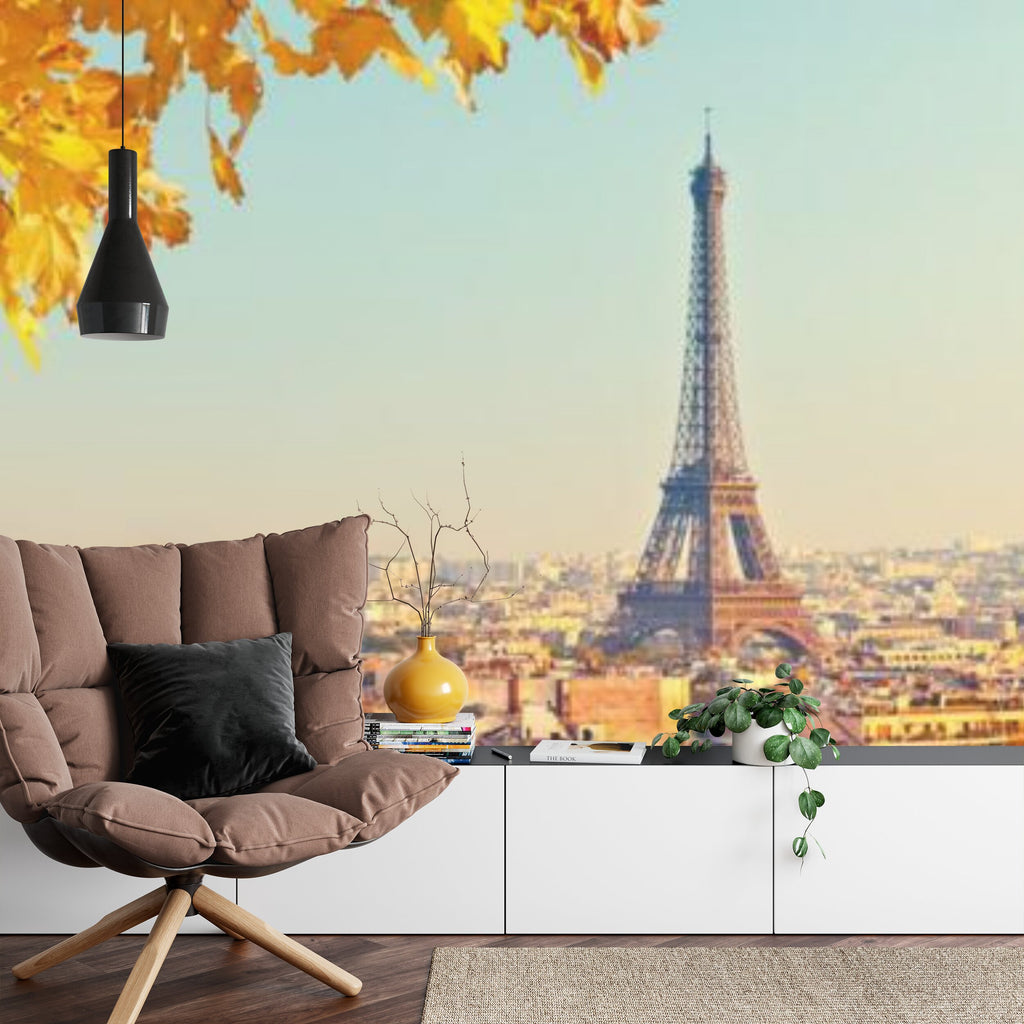 Papier peint panoramique Automne à Paris — paysage urbain ocre et brume