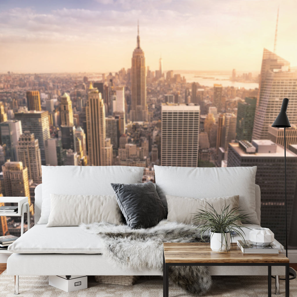 Papier peint panoramique Manhattan au crépuscule — paysage urbain doré