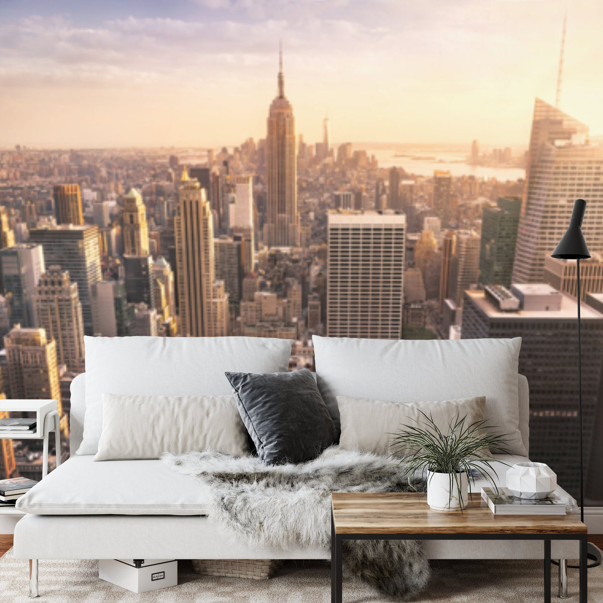 Papier peint panoramique Manhattan au crépuscule — paysage urbain doré
