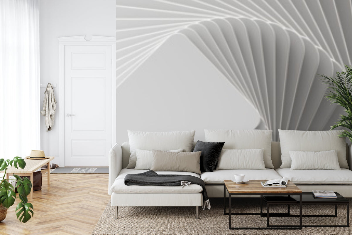 Papier peint panoramique Spirale blanche — relief géométrique en trompe-l'œil