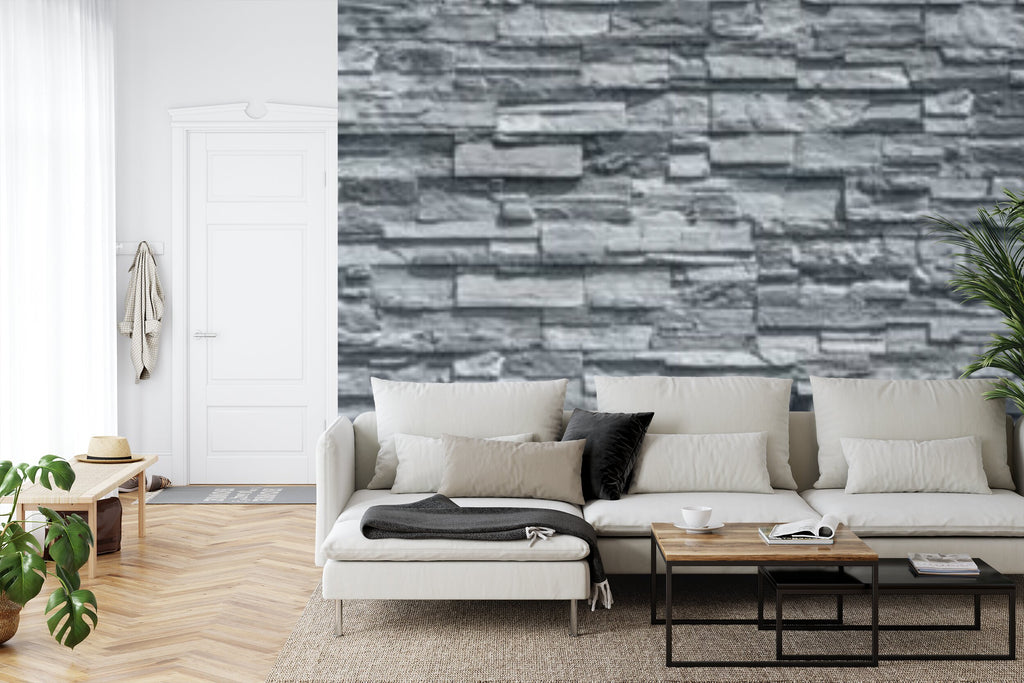 Papier peint panoramique Mur de pierre — parement gris ardoise