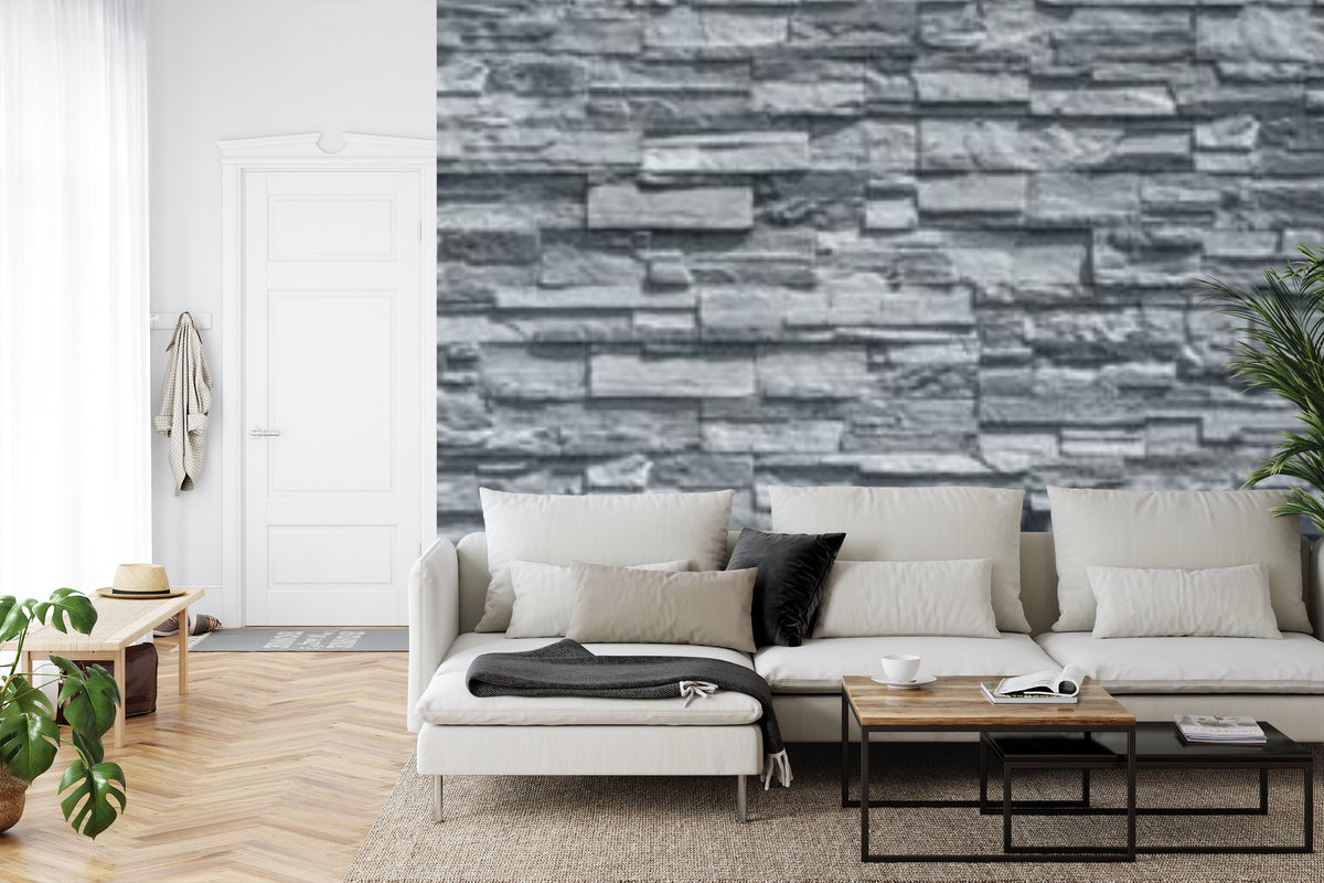 Papier peint panoramique Mur de pierre — parement gris ardoise