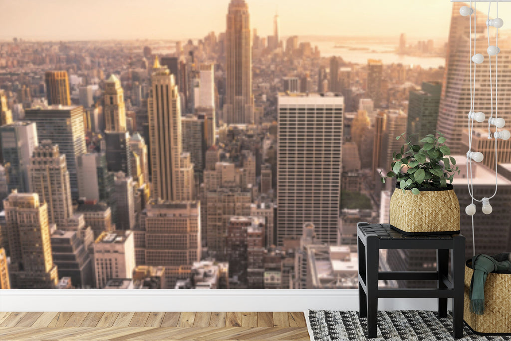 Papier peint panoramique Manhattan au crépuscule — paysage urbain doré