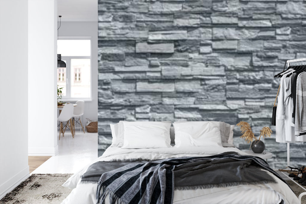 Papier peint panoramique Mur de pierre — parement gris ardoise