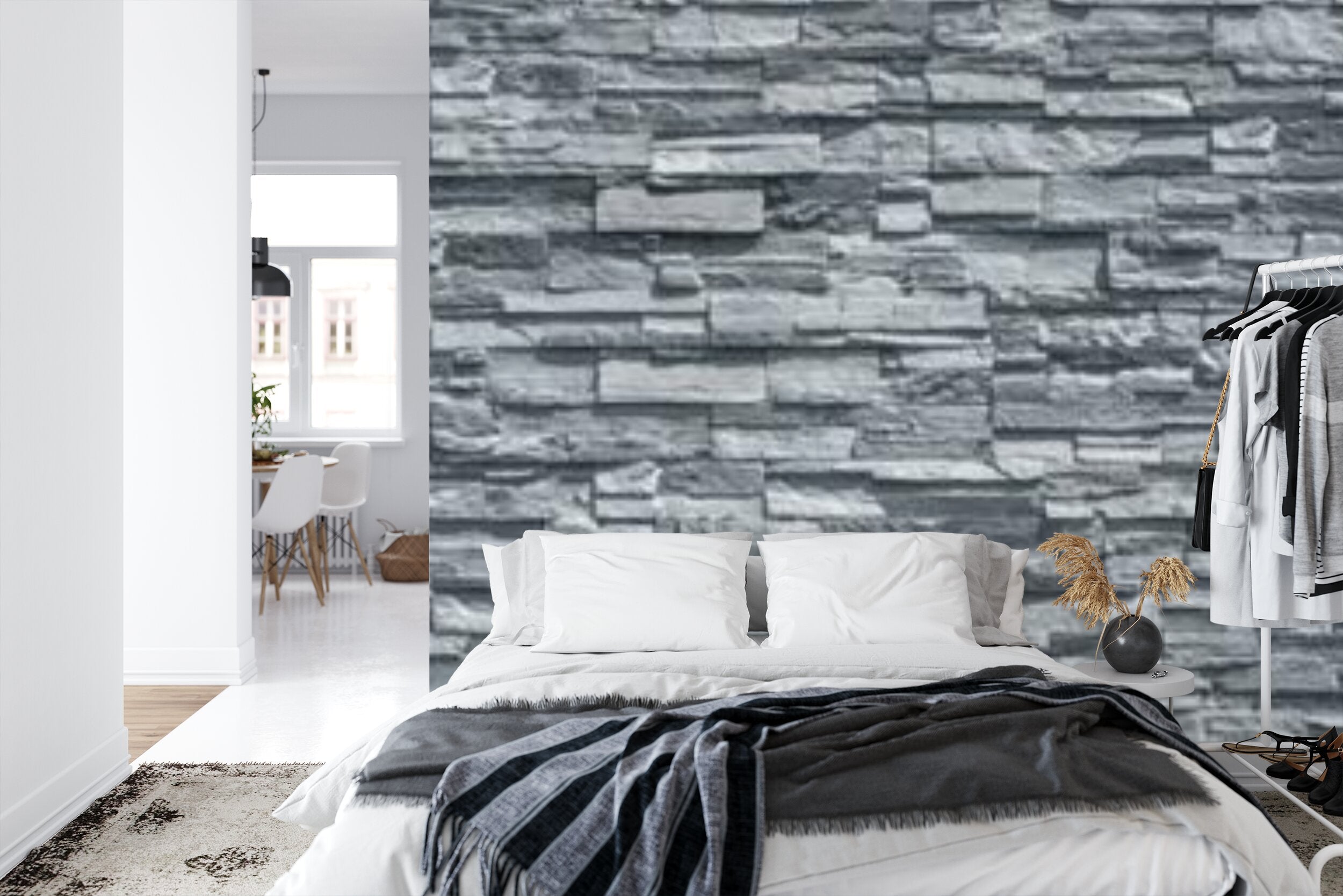 Papier peint panoramique Mur de pierre — parement gris ardoise