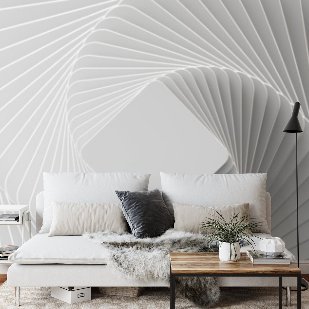 Papier peint panoramique Spirale blanche — relief géométrique en trompe-l'œil