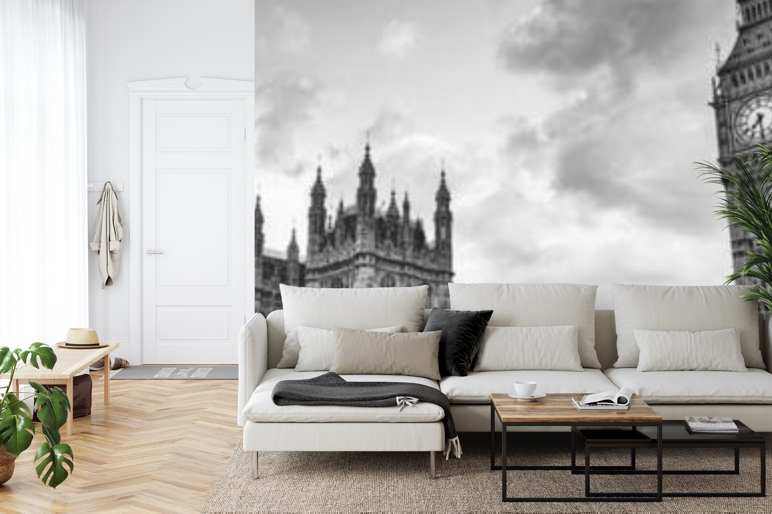 Papier peint panoramique Londres — paysage urbain noir, blanc et rouge