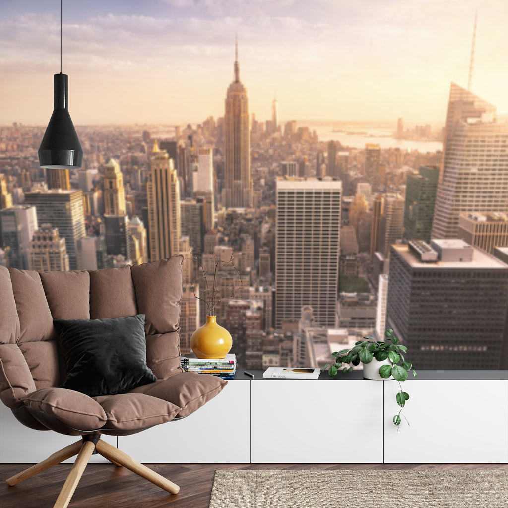 Papier peint panoramique Manhattan au crépuscule — paysage urbain doré