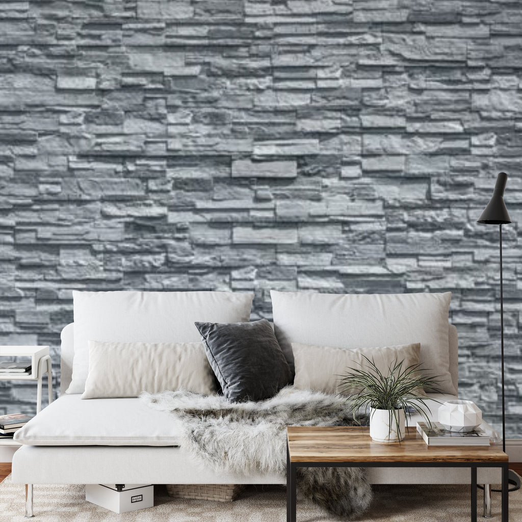 Papier peint panoramique Mur de pierre — parement gris ardoise