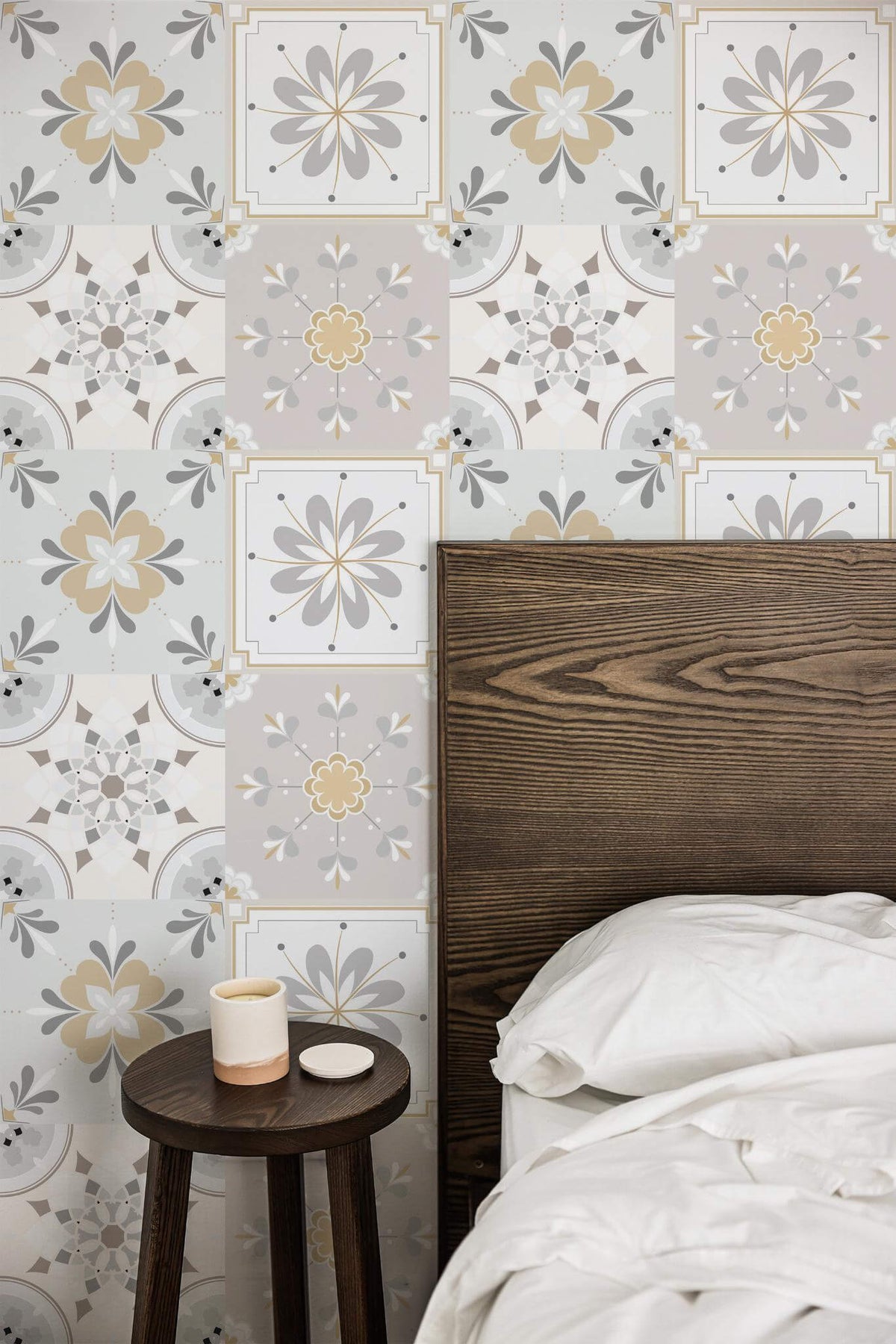 Carreaux Fleuris Gris et Or, en situation