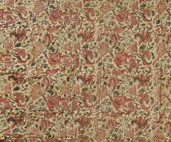 Décor entier : rinceaux fleuris terracotta, olive et bleu passé sur fond écru