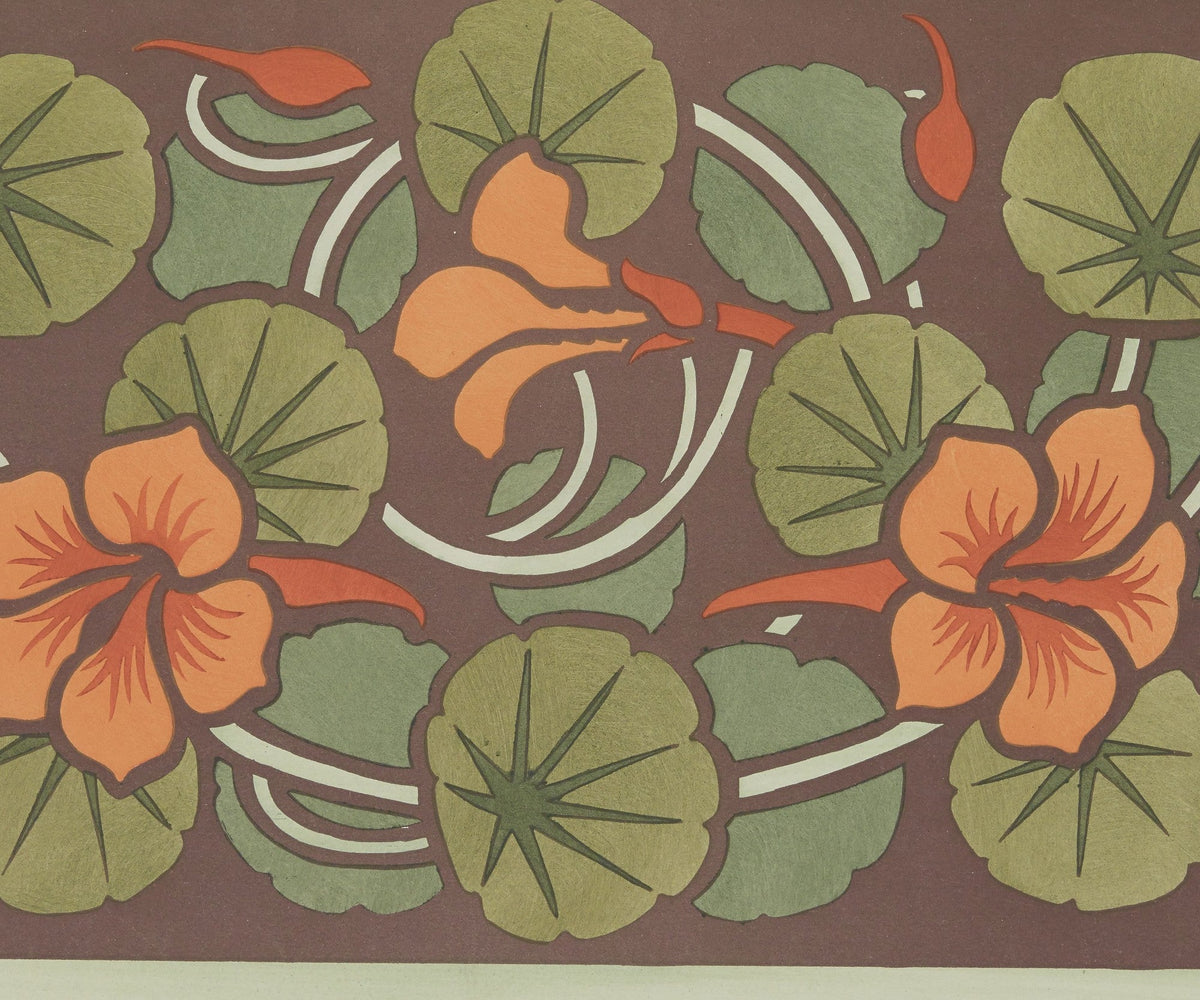 Capucines Corail sur Brun Cacao, le motif seul