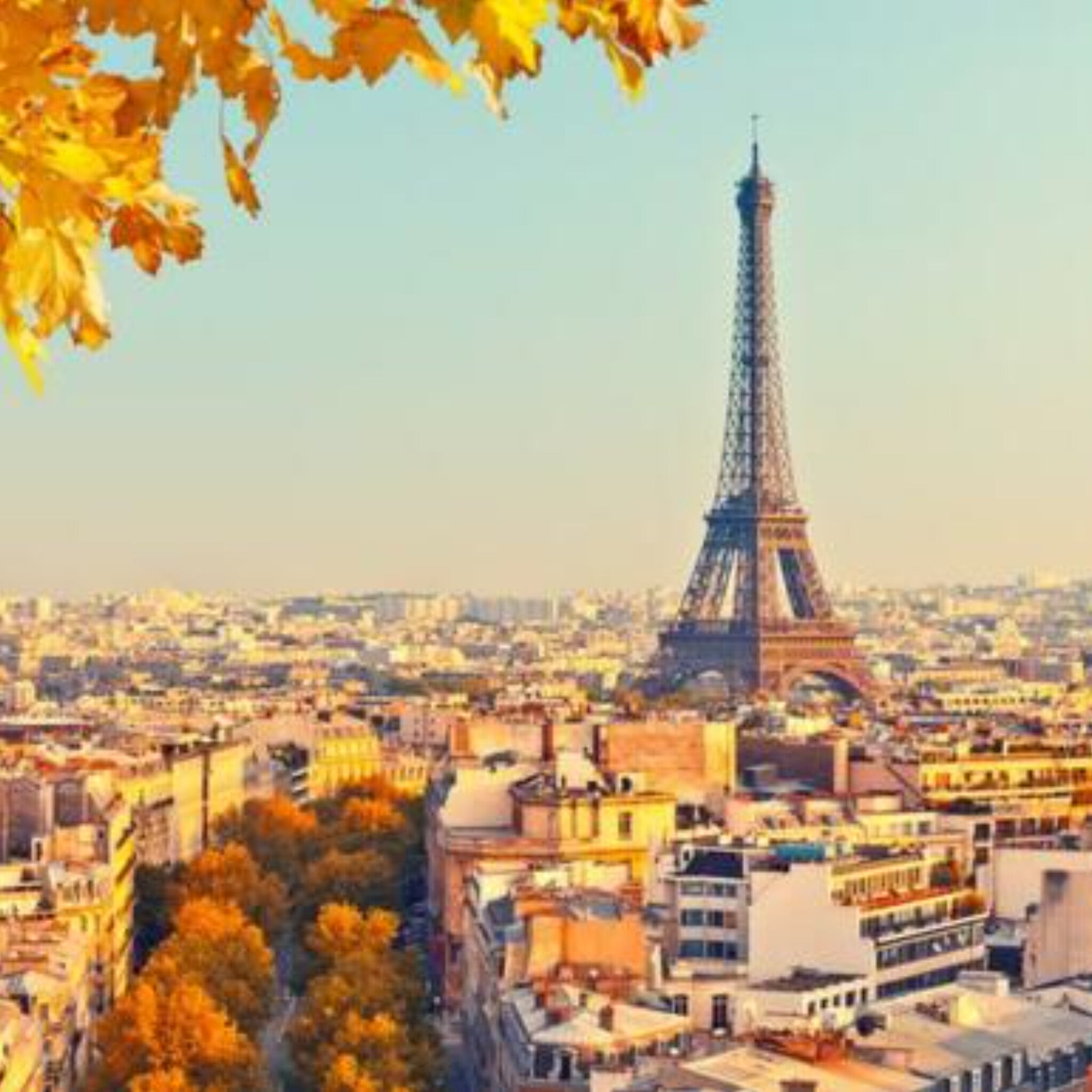 Papier peint panoramique Automne à Paris, tour Eiffel et toits parisiens