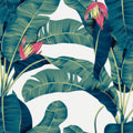 Papier peint panoramique Bananiers en fleurs, feuillage tropical vert émeraude