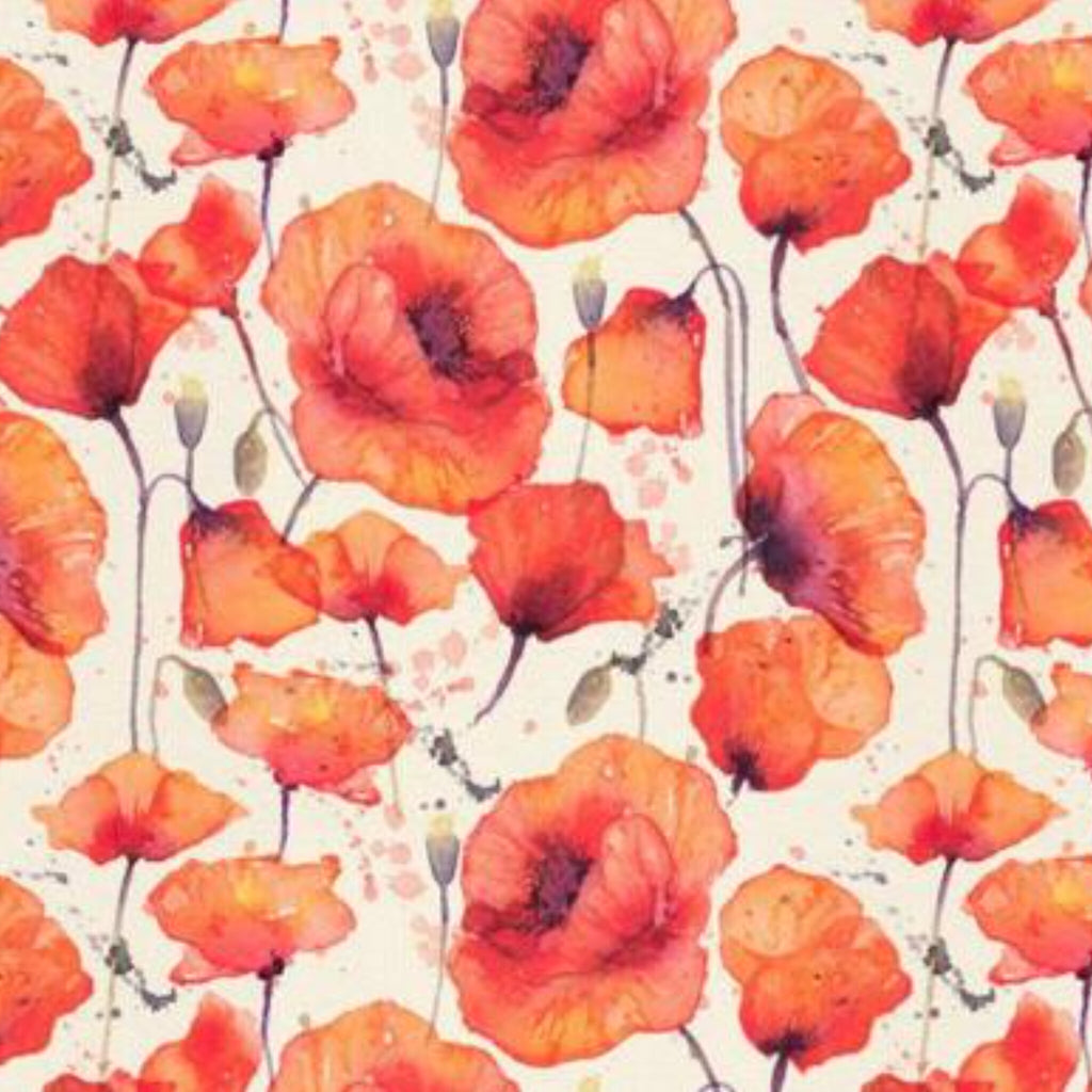 Papier peint panoramique Coquelicots à l'aquarelle, floral rouge et orangé