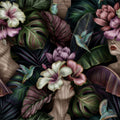 Papier peint panoramique Femmes et hibiscus, jungle tropicale sombre
